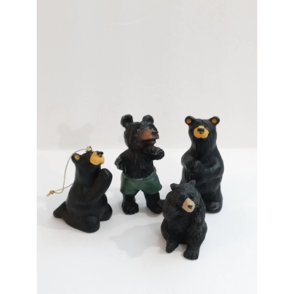 Vintage Black Bear Family Resin Figures Set of 4 Boyd Bear Foot & Other (b9)